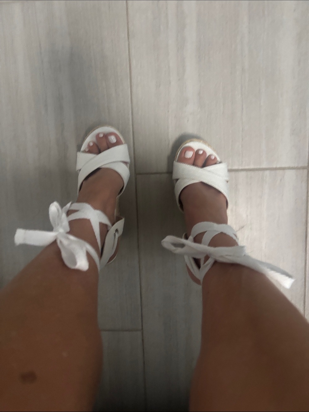 Women's White Lace-Up Espadrille Wedge Sandals